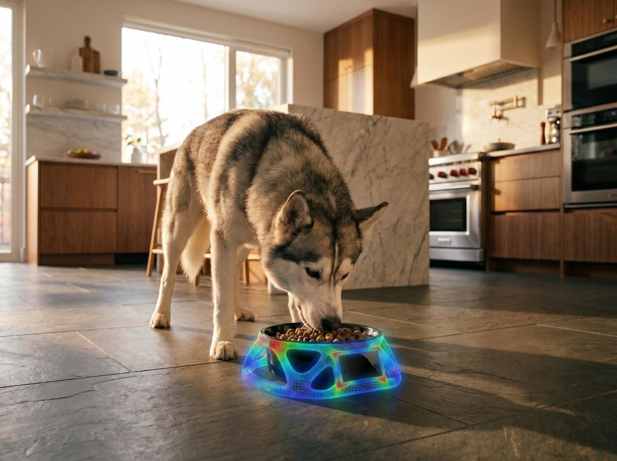 Smart home product concept with generative-design stress analysis overlay